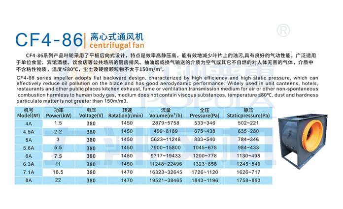 九洲CF4-86离心式通风机参数