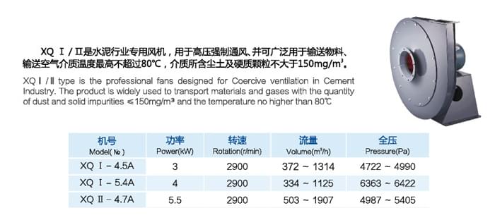 九洲XQ型高压离心通风机参数